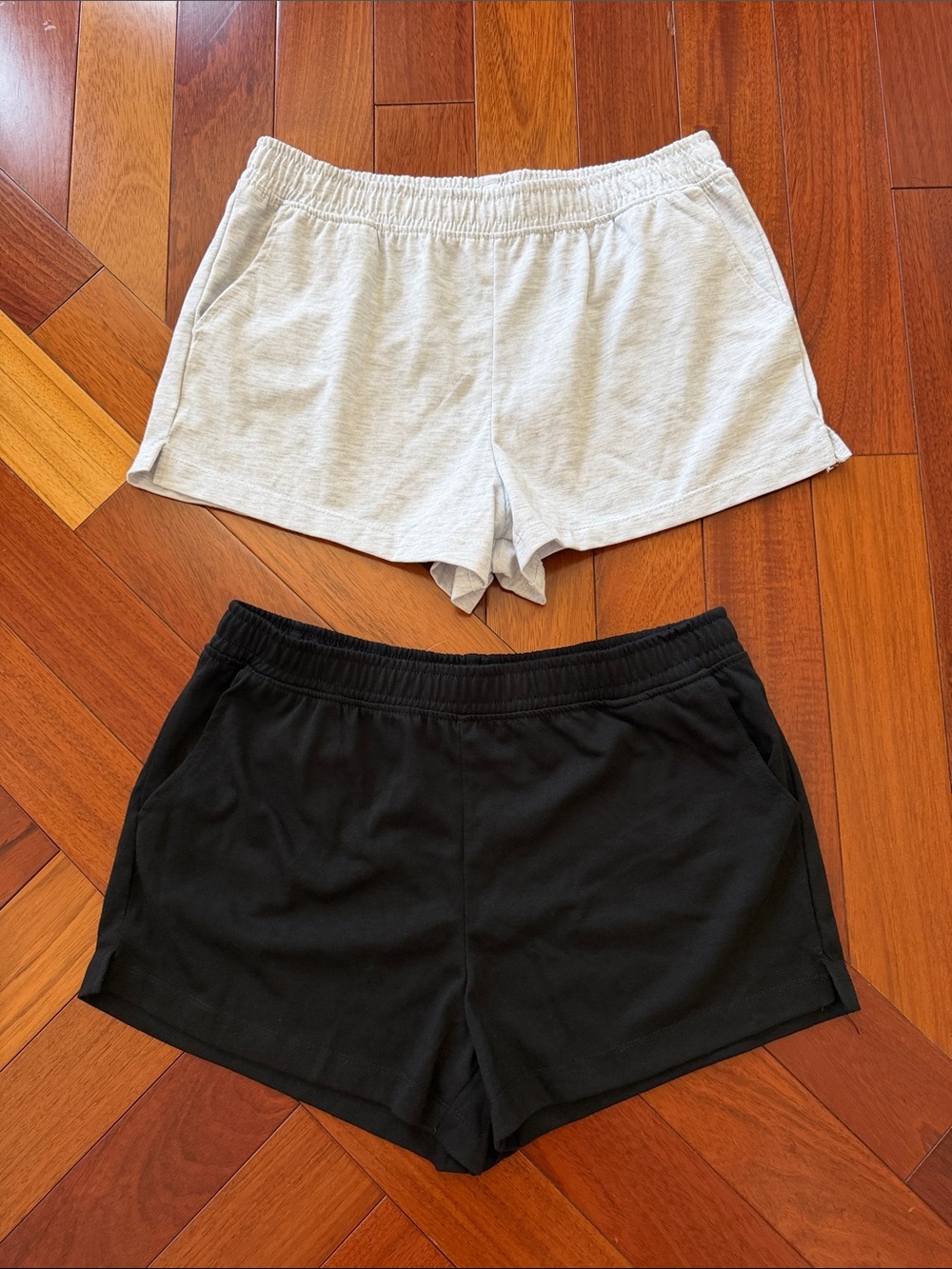 Set of. Women's Athletic Shorts - Light Gray and Black Knit Pull-On